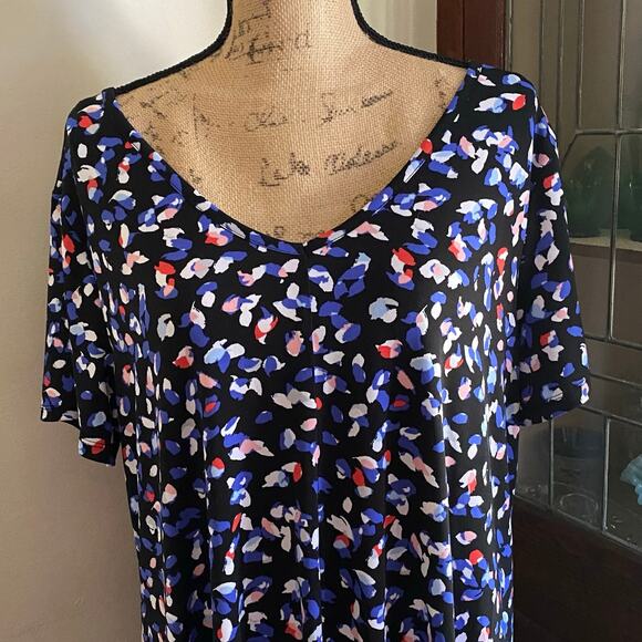 Roaman’s Abstract Print Midi Dress 14/16 V-Neck Short Sleeve A-Line Stretch - Picture 9 of 17